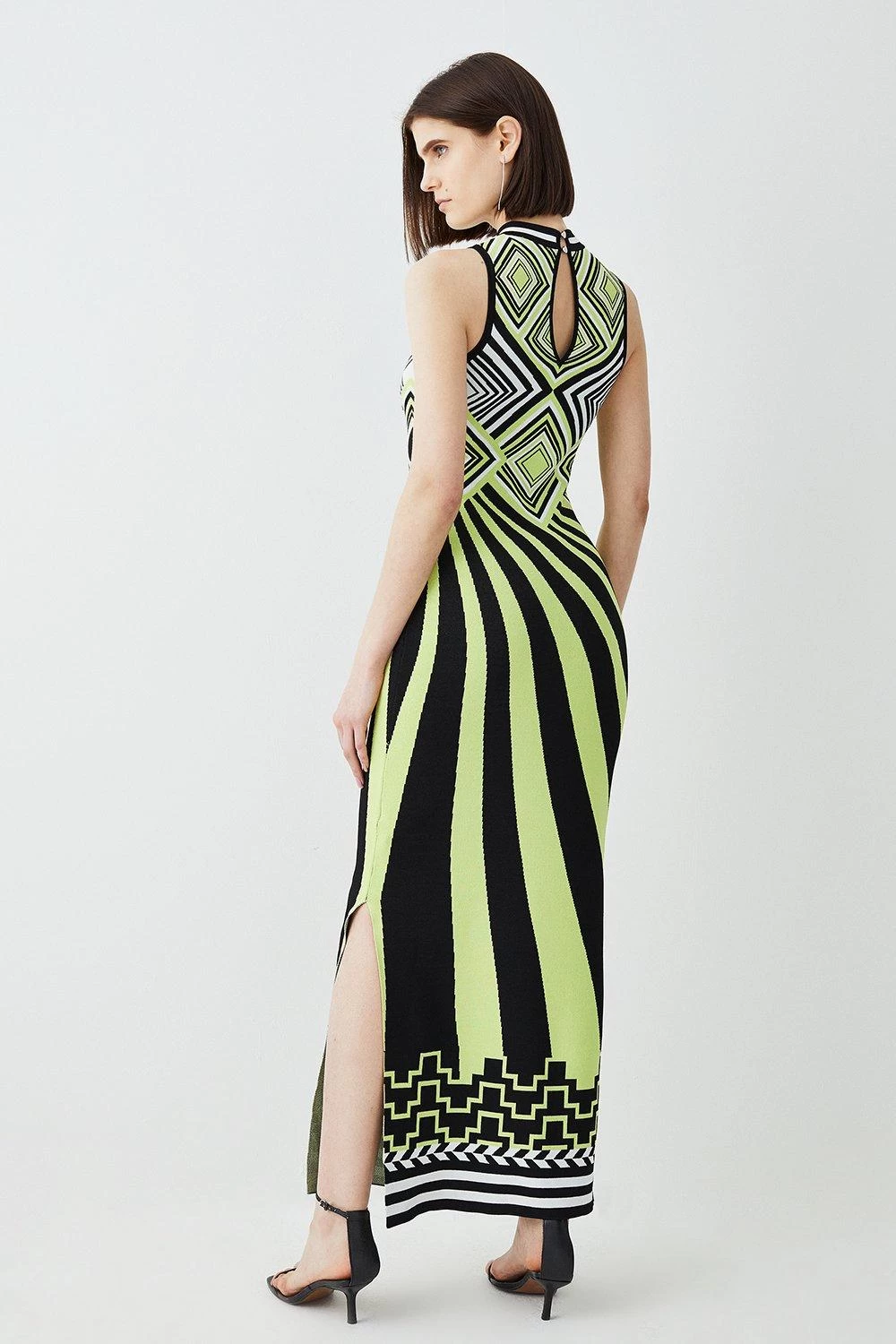 Karen Millen Embellished Stripe Jacquard Knitted Maxi Column Dress - Image 3