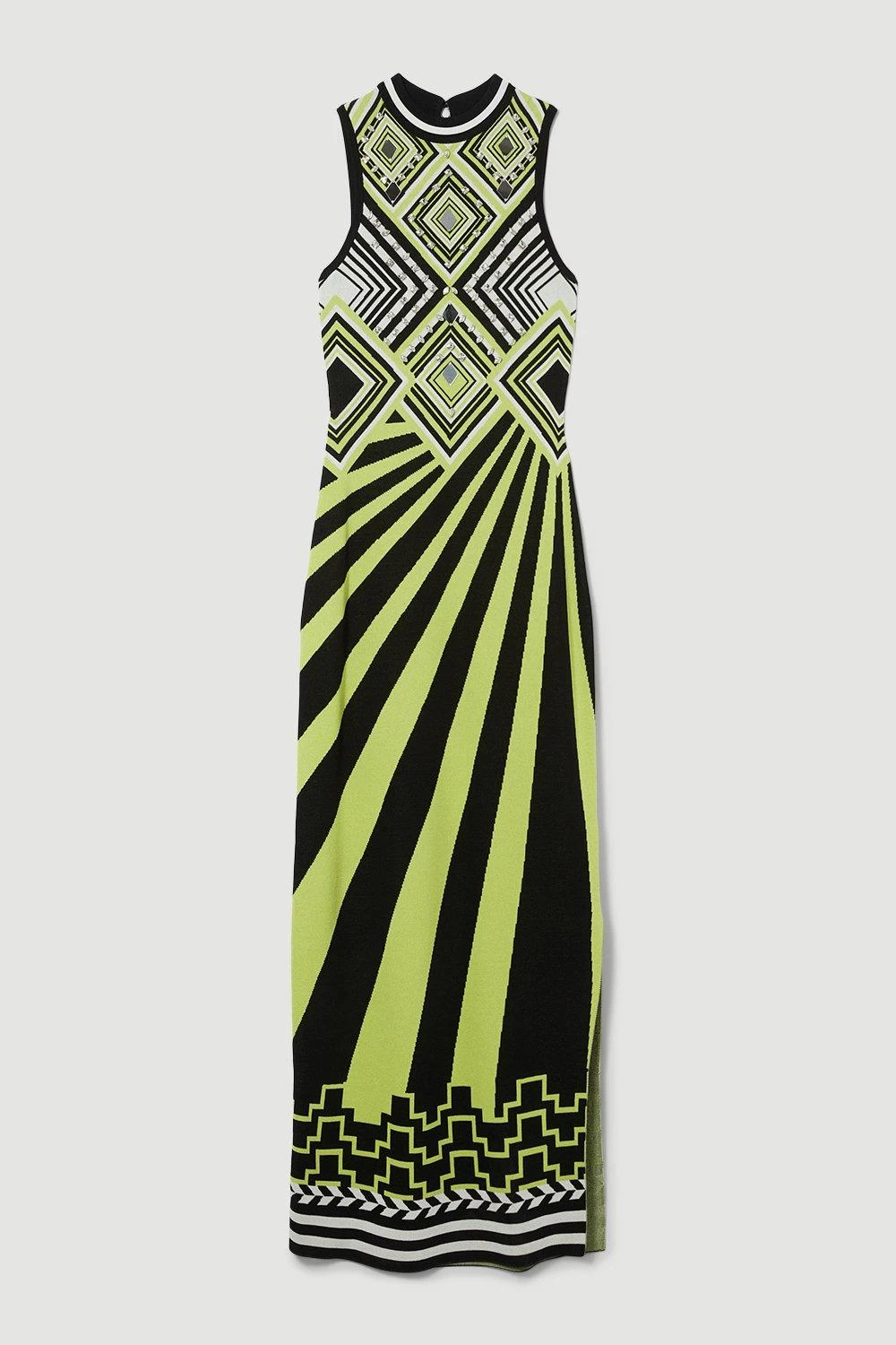 Karen Millen Embellished Stripe Jacquard Knitted Maxi Column Dress - Image 4