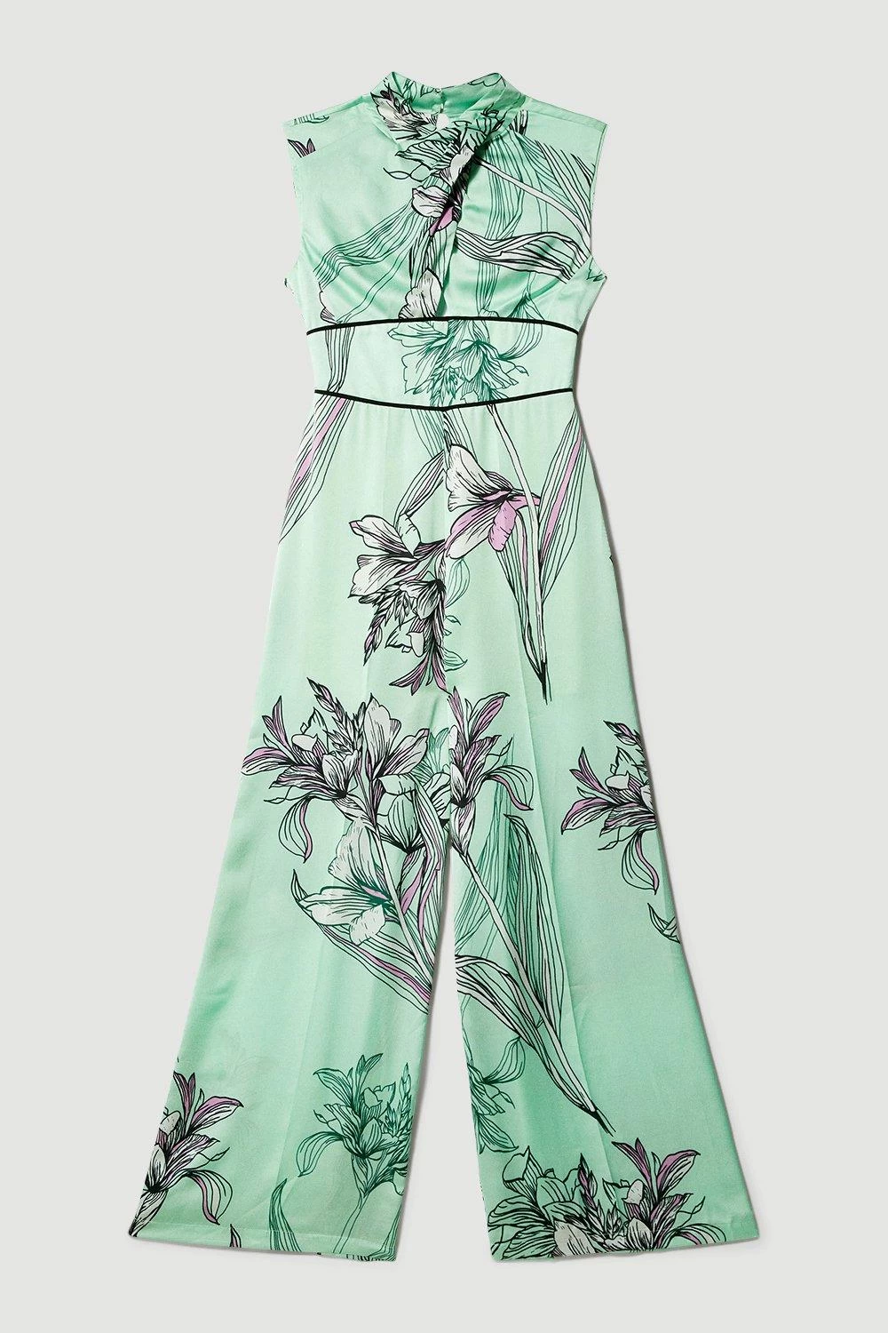 Karen Millen Hammered Satin Woven Twist Neck Jumpsuit - Image 2