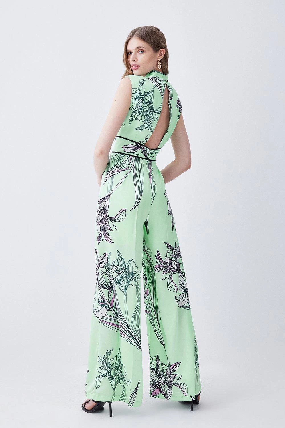 Karen Millen Hammered Satin Woven Twist Neck Jumpsuit - Image 4