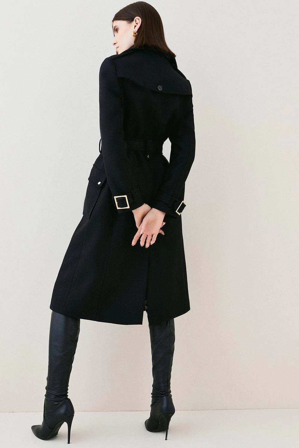 Karen Millen Italian Wool Buckle Detail Belted Trench Coat - Image 2