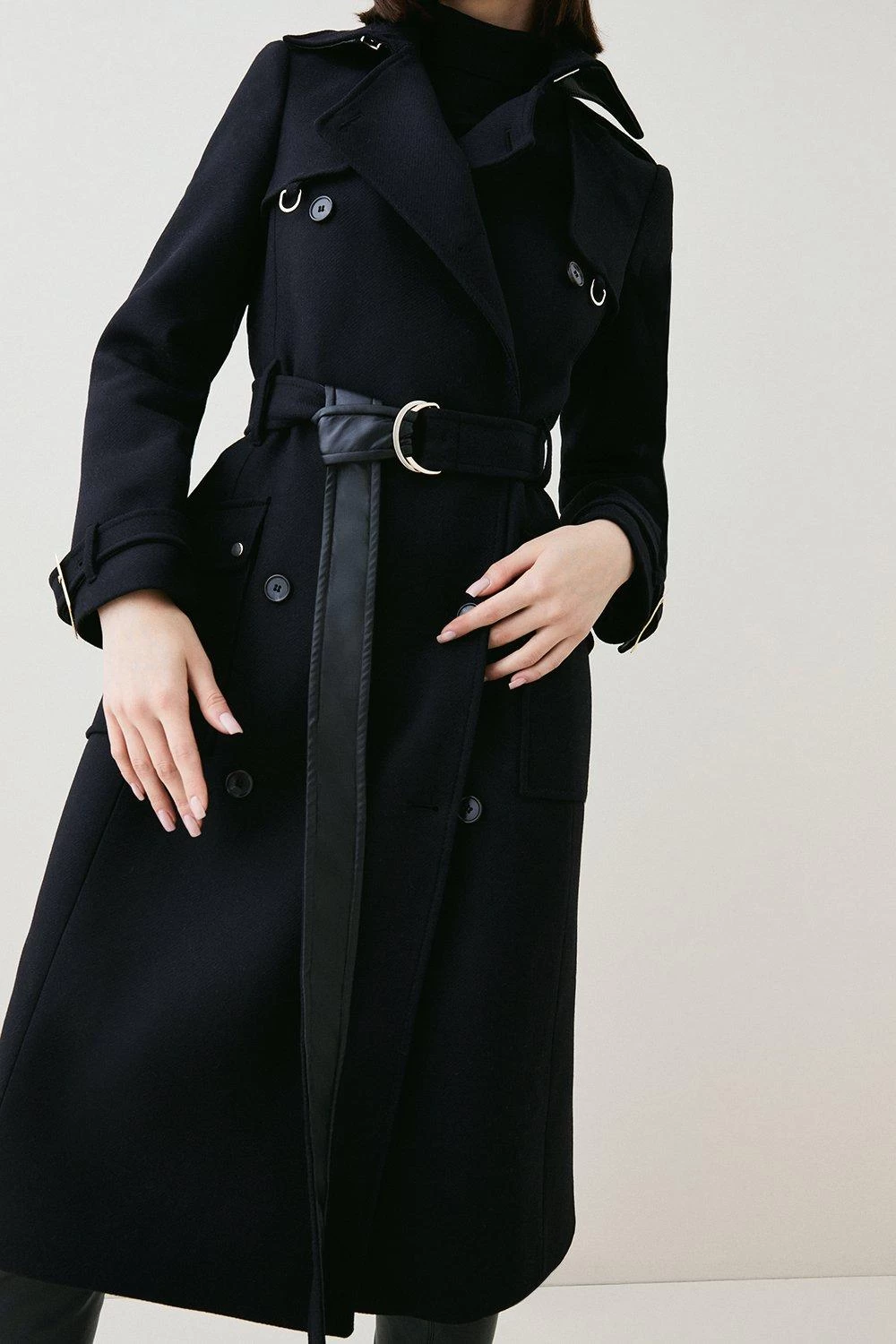 Karen Millen Italian Wool Buckle Detail Belted Trench Coat - Image 3