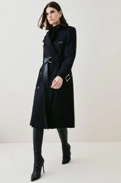 Karen Millen Italian Wool Buckle Detail Belted Trench Coat