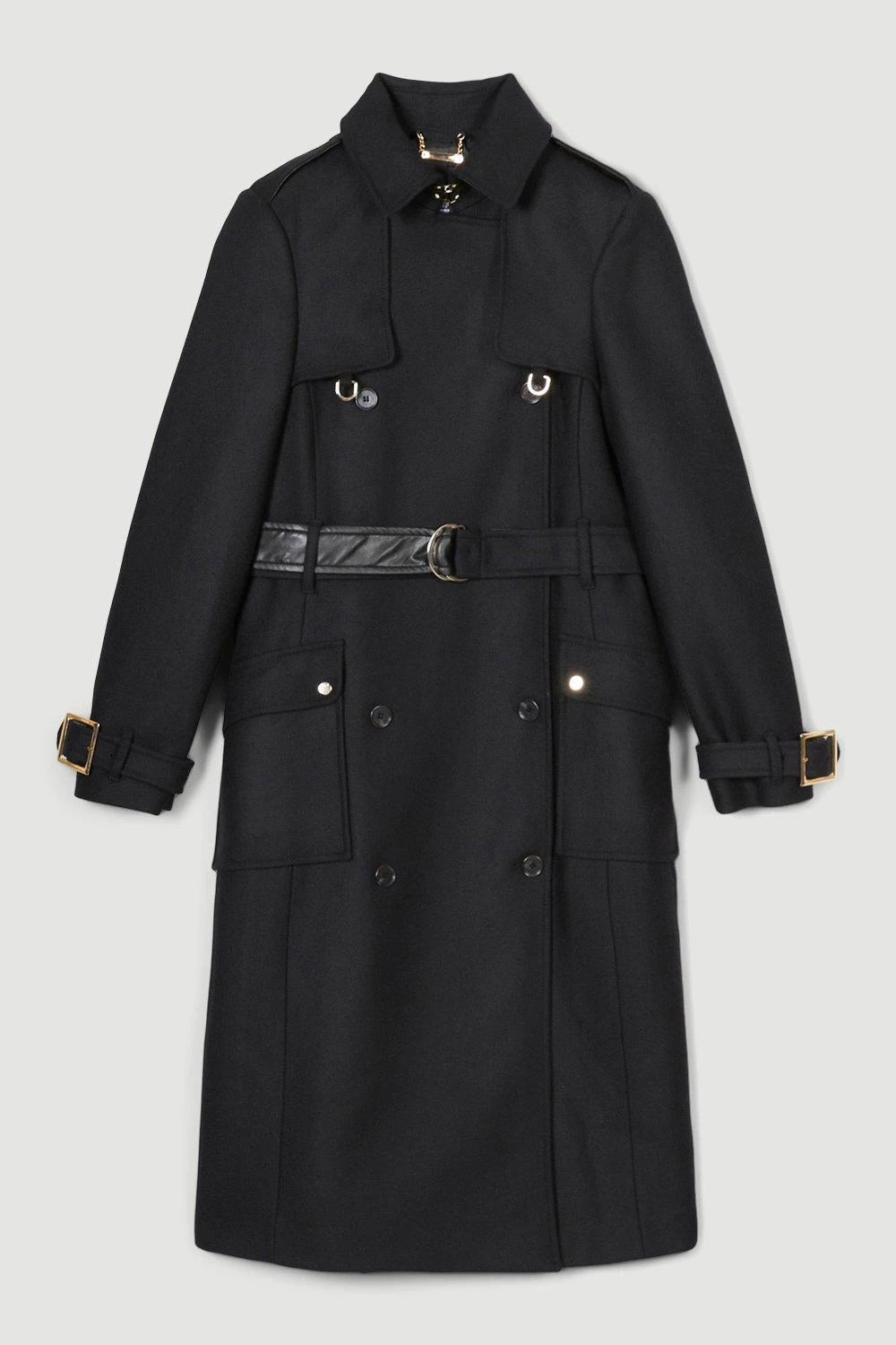 Karen Millen Italian Wool Buckle Detail Belted Trench Coat - Image 4