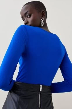 Karen Millen Long Sleeve Cut Out Detail Viscose Blend Jersey Top