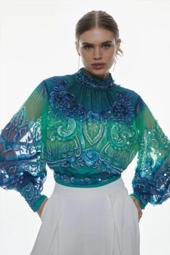Karen Millen Ombre Sequin & Embroidered Blouse