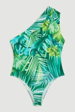 Karen Millen Palm Print One Shoulder Cut Out Jersey Top