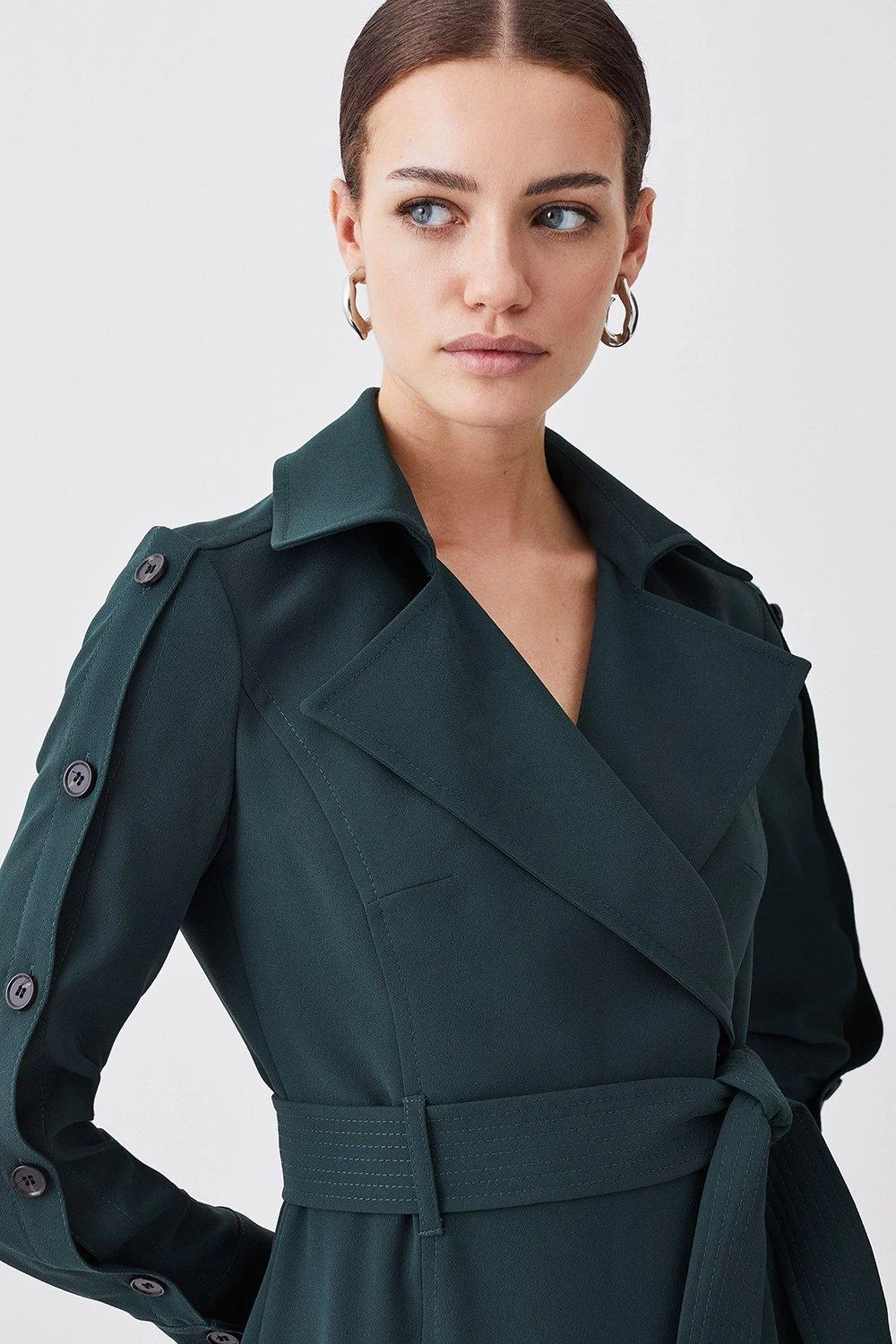 Karen Millen Petite Button Detail Pleated Detail Midi Dress - Image 3