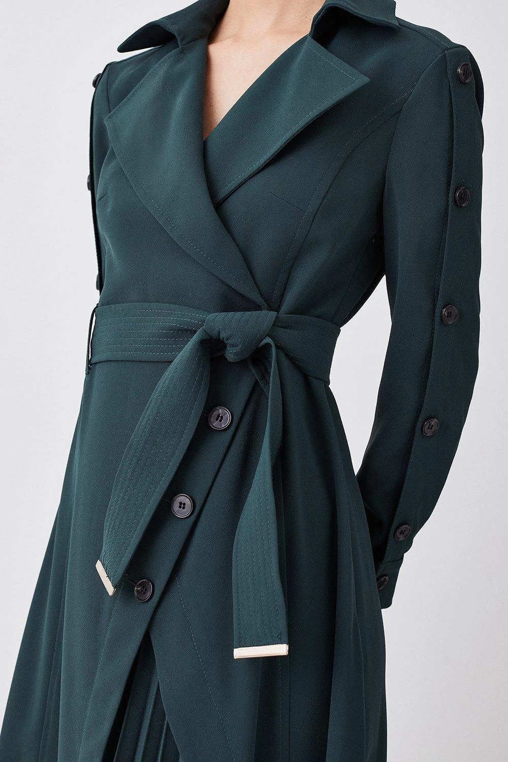 Karen Millen Petite Button Detail Pleated Detail Midi Dress - Image 4