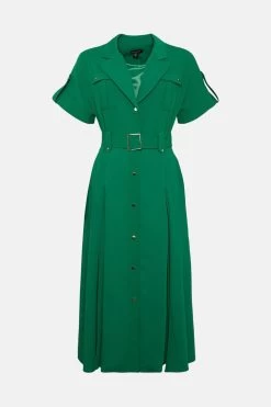 Karen Millen Soft Tailored Pleated Shirt Maxi Dress