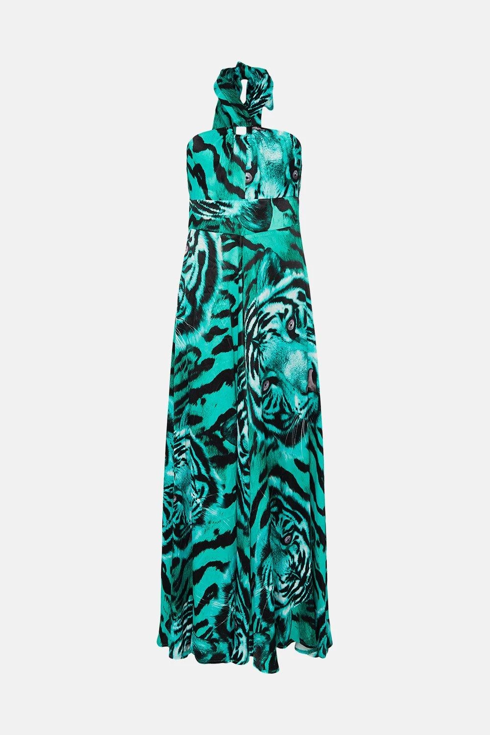 Karen Millen Tiger Viscose Satin Gold Ring Maxi Dress - Image 2