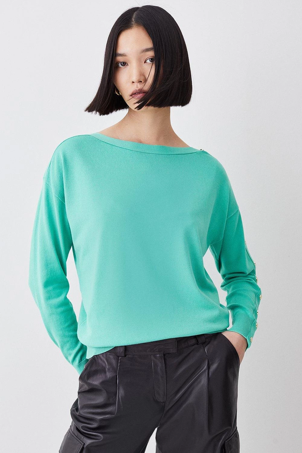 Karen Millen Viscose Blend Knit Slouchy Popper Jumper - Image 3