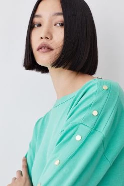 Karen Millen Viscose Blend Knit Slouchy Popper Jumper