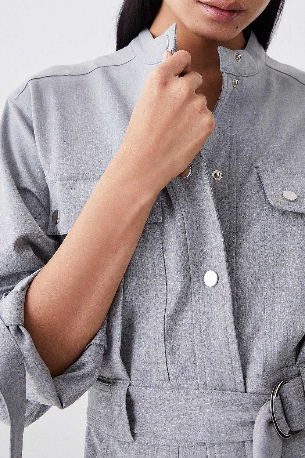 Karen Millen Pocket Detail Button Belted Mini Dress - Image 2