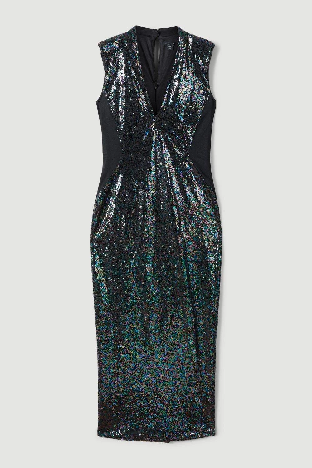 Karen Millen All Over Sequin Mesh Detail Midi Dress - Image 4