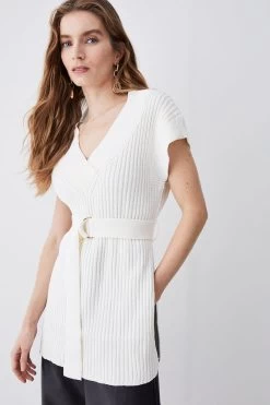 Karen Millen Belted Knitted Sleeveless V-neck Tabard