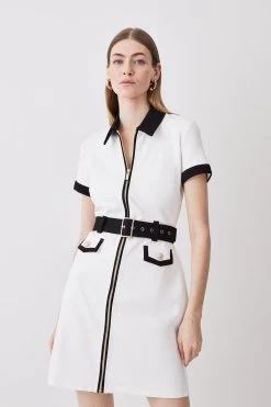 Karen Millen Collared Ponte Belted Mini Dress