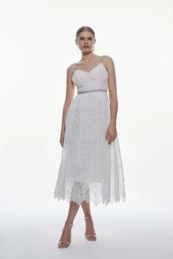 Karen Millen Diamante Trim And Lace Strappy Prom Dress