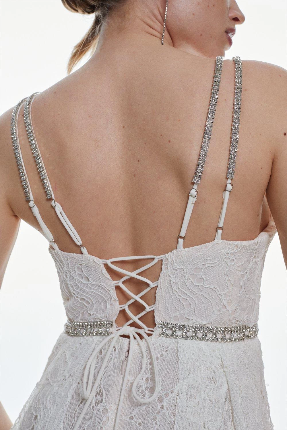 Karen Millen Diamante Trim And Lace Strappy Prom Dress - Image 4