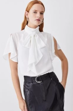 Karen Millen Georgette Tie Neck Woven Blouse