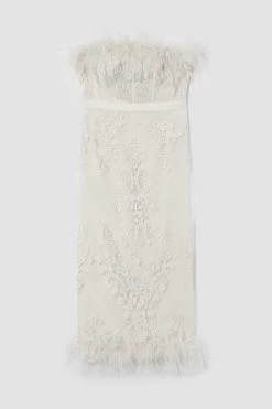 Karen Millen Graphic Embroidered Mesh Feather Woven Midi Dress
