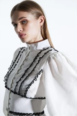 Karen Millen Graphic Lace Trim Woven Blouse