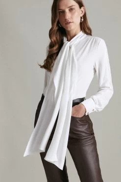 Karen Millen High Neck Pussy Bow Detail Jersey Top