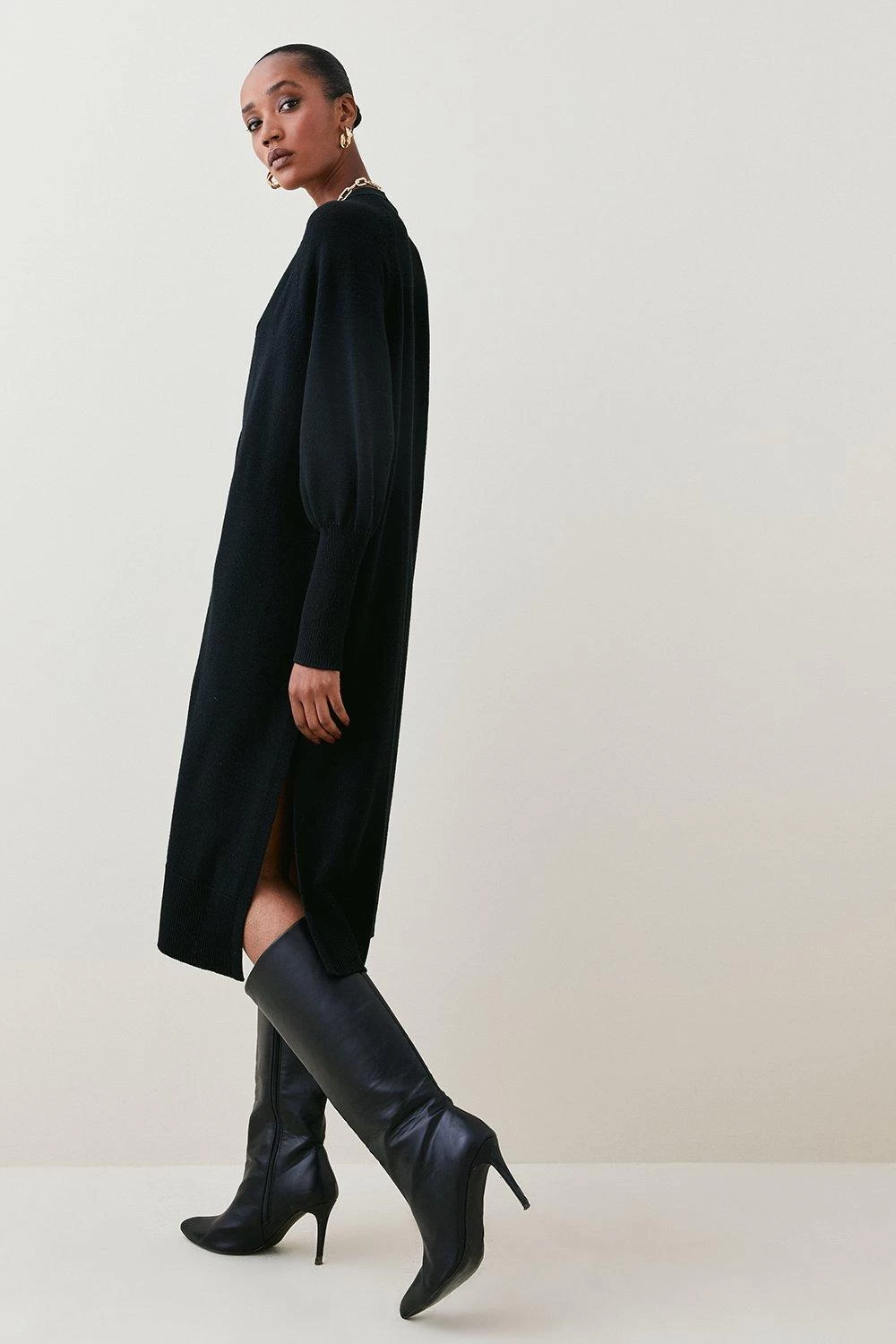 Karen Millen Merino Wool Deep Vee Slouchy Midi Cardigan