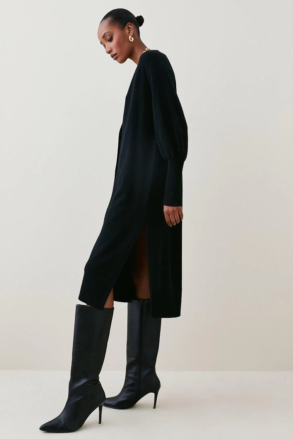 Karen Millen Merino Wool Deep Vee Slouchy Midi Cardigan - Image 2