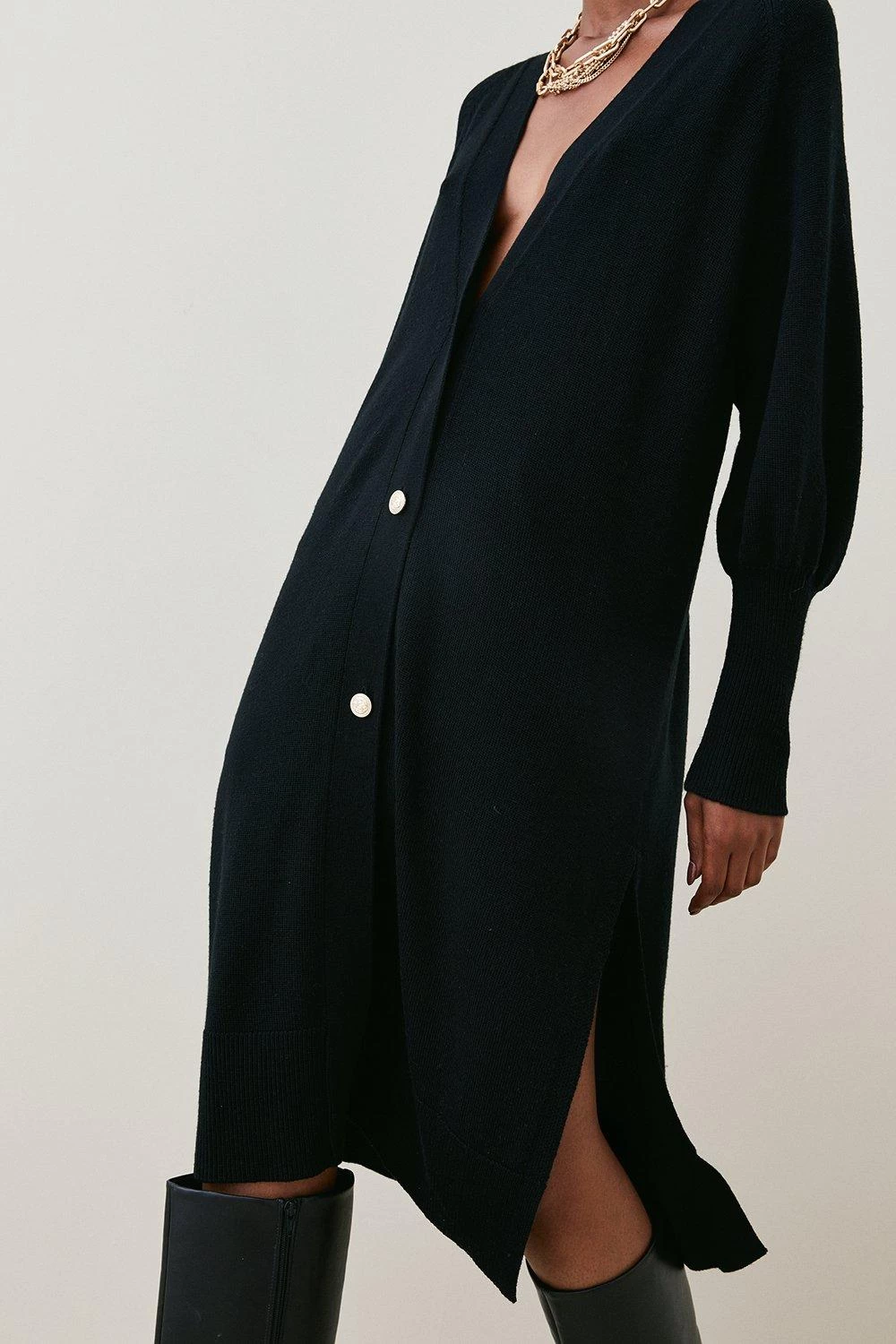 Karen Millen Merino Wool Deep Vee Slouchy Midi Cardigan - Image 4