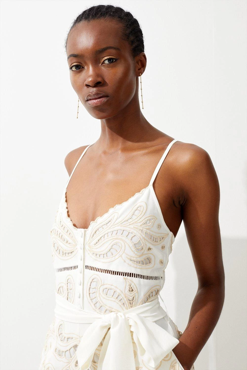 Karen Millen Mirrored Cutwork Strappy Embroidered Woven Jumpsuit - Image 4