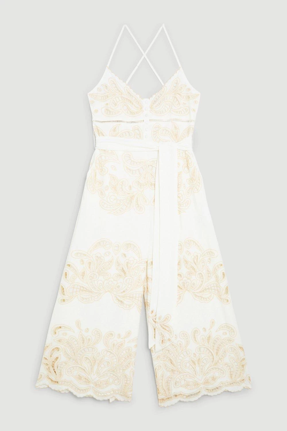 Karen Millen Mirrored Cutwork Strappy Embroidered Woven Jumpsuit