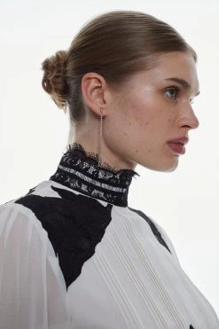 Karen Millen Mixed Lace & Embroidered Woven Blouse