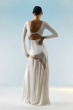 Karen Millen OOTO LONDON Sheer Panneled Long Sleeve Woven Maxi Dress