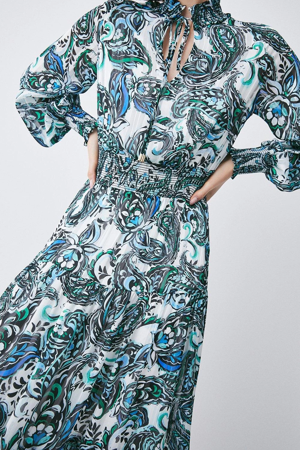 Karen Millen Paisley Shirred Detail Woven Maxi Dress - Image 3