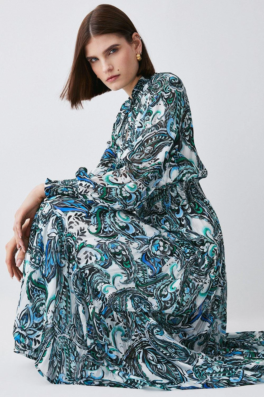 Karen Millen Paisley Shirred Detail Woven Maxi Dress - Image 4