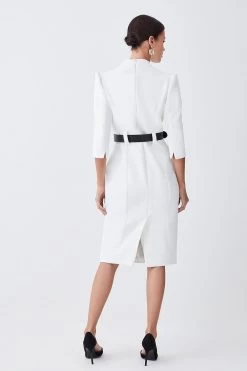 Karen Millen Petite Compact Stretch Belted Forever Belted Midi Dress