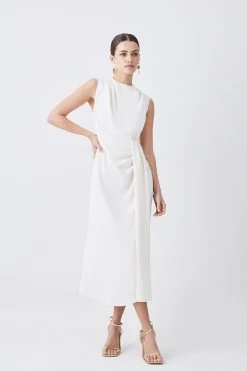 Karen Millen Petite Cowl Neck Sleeveless Woven Midi Dress
