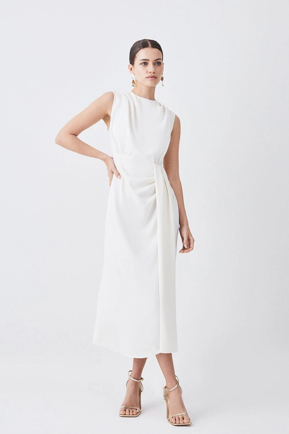 Karen Millen Petite Cowl Neck Sleeveless Woven Midi Dress