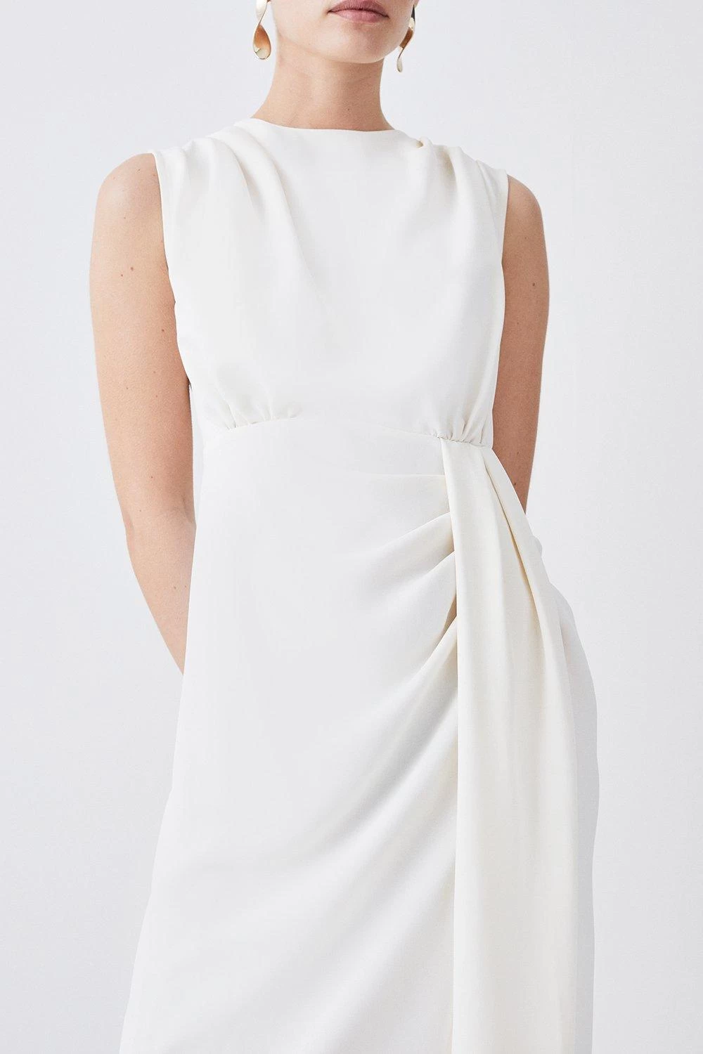 Karen Millen Petite Cowl Neck Sleeveless Woven Midi Dress - Image 3