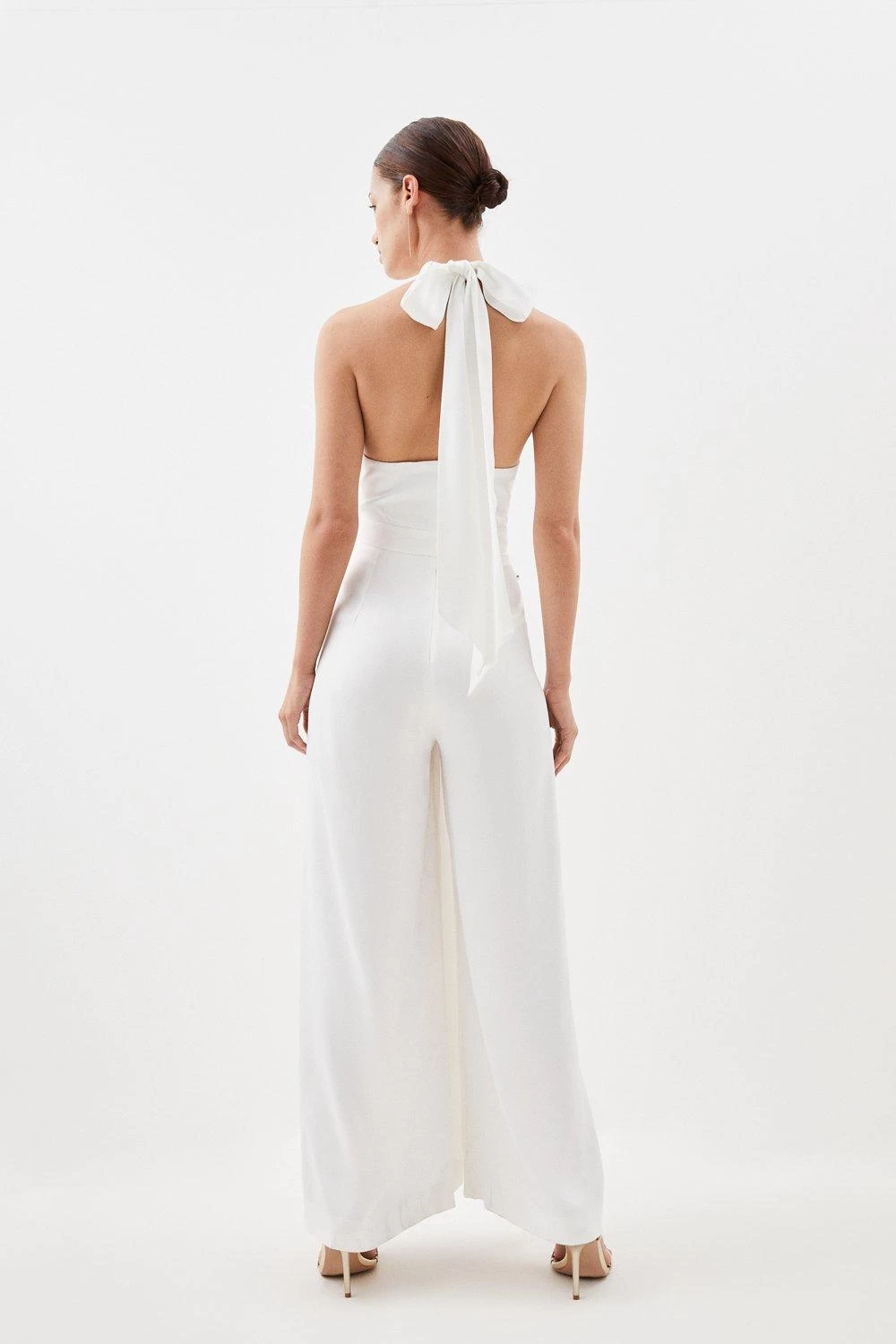 Karen Millen Petite Satin Crepe Woven Wide Leg Jumpsuit - Image 4