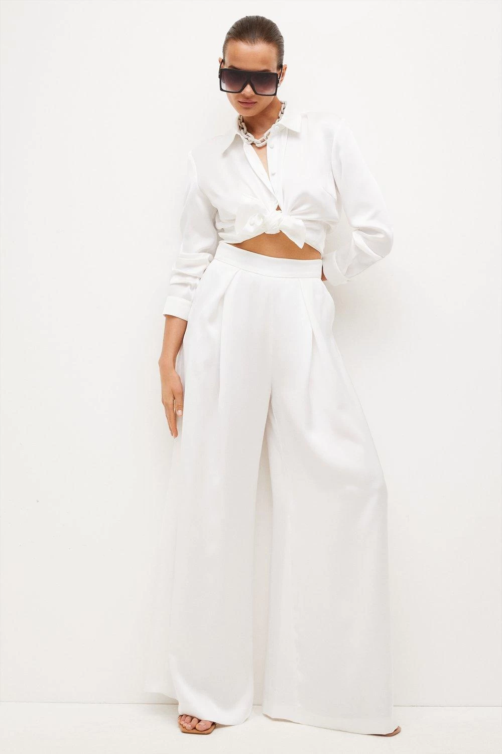 Karen Millen Satin Back Crepe Wide Leg Trouser - Image 2
