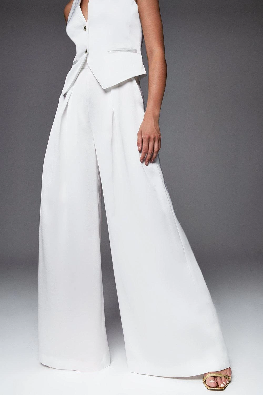 Karen Millen Satin Crepe Wide Leg High Waist Trousers