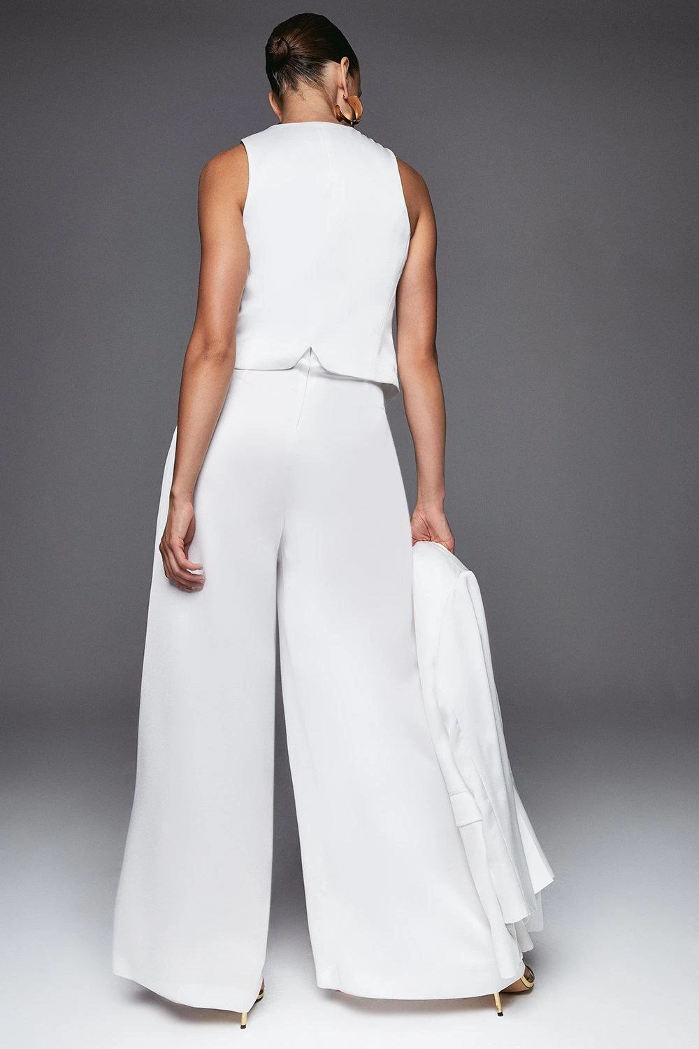 Karen Millen Satin Crepe Wide Leg High Waist Trousers - Image 4