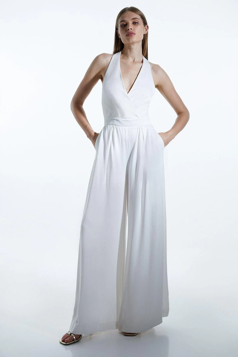 Karen Millen Satin Crepe Woven Wide Leg Jumpsuit - Image 2