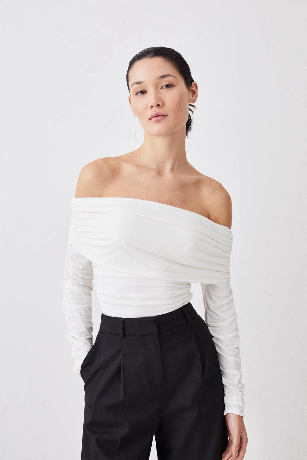 Karen Millen Slinky Jersey Ruched Bardot Bodysuit - Image 2