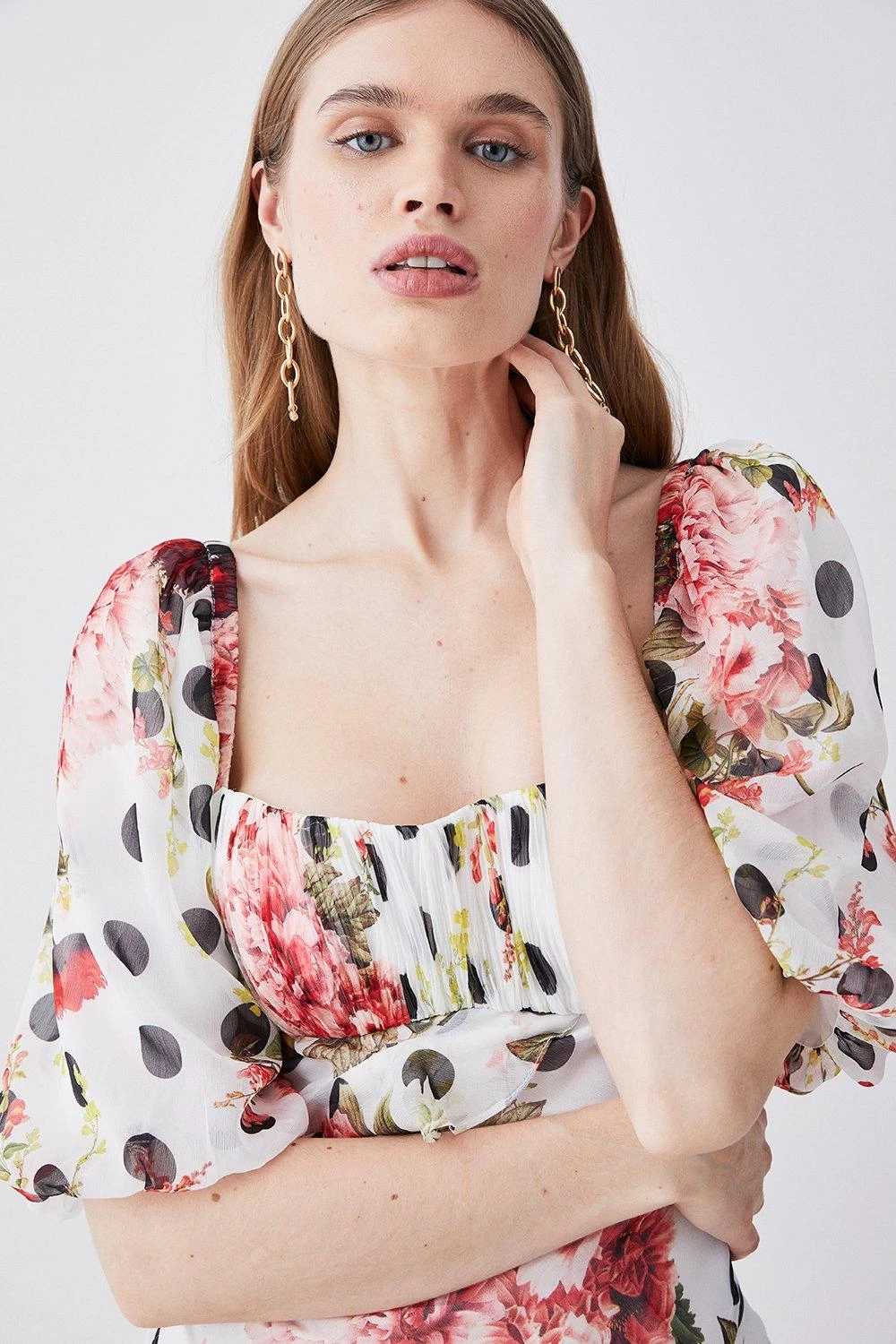 Karen Millen Spot Floral Chiffon Square Neck Ruffle Maxi Dress - Image 2