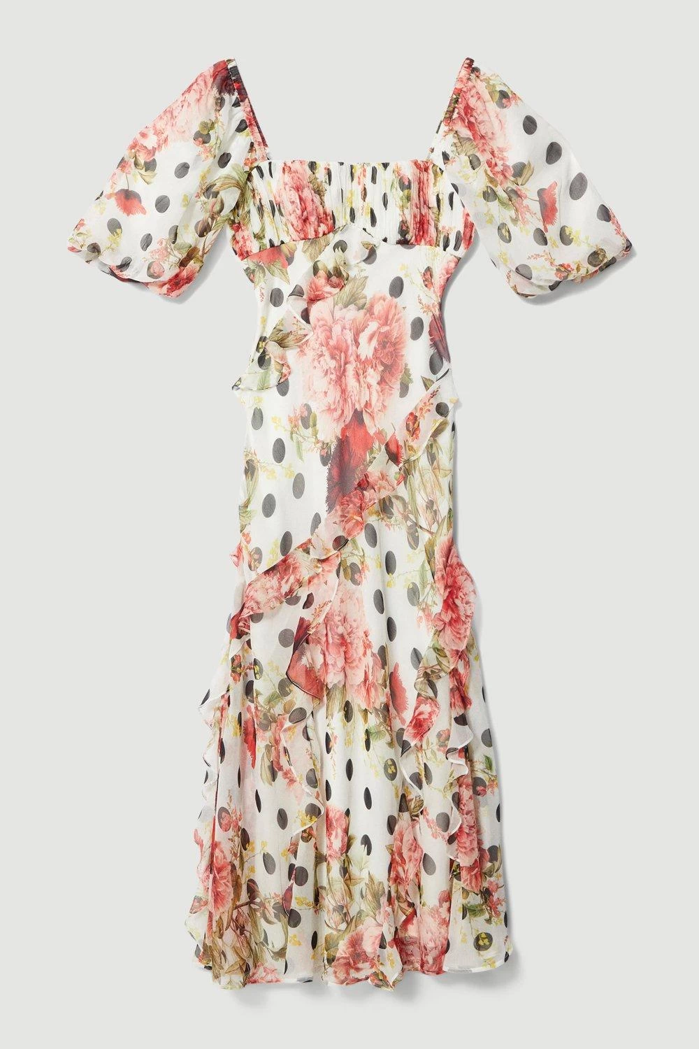 Karen Millen Spot Floral Chiffon Square Neck Ruffle Maxi Dress - Image 4