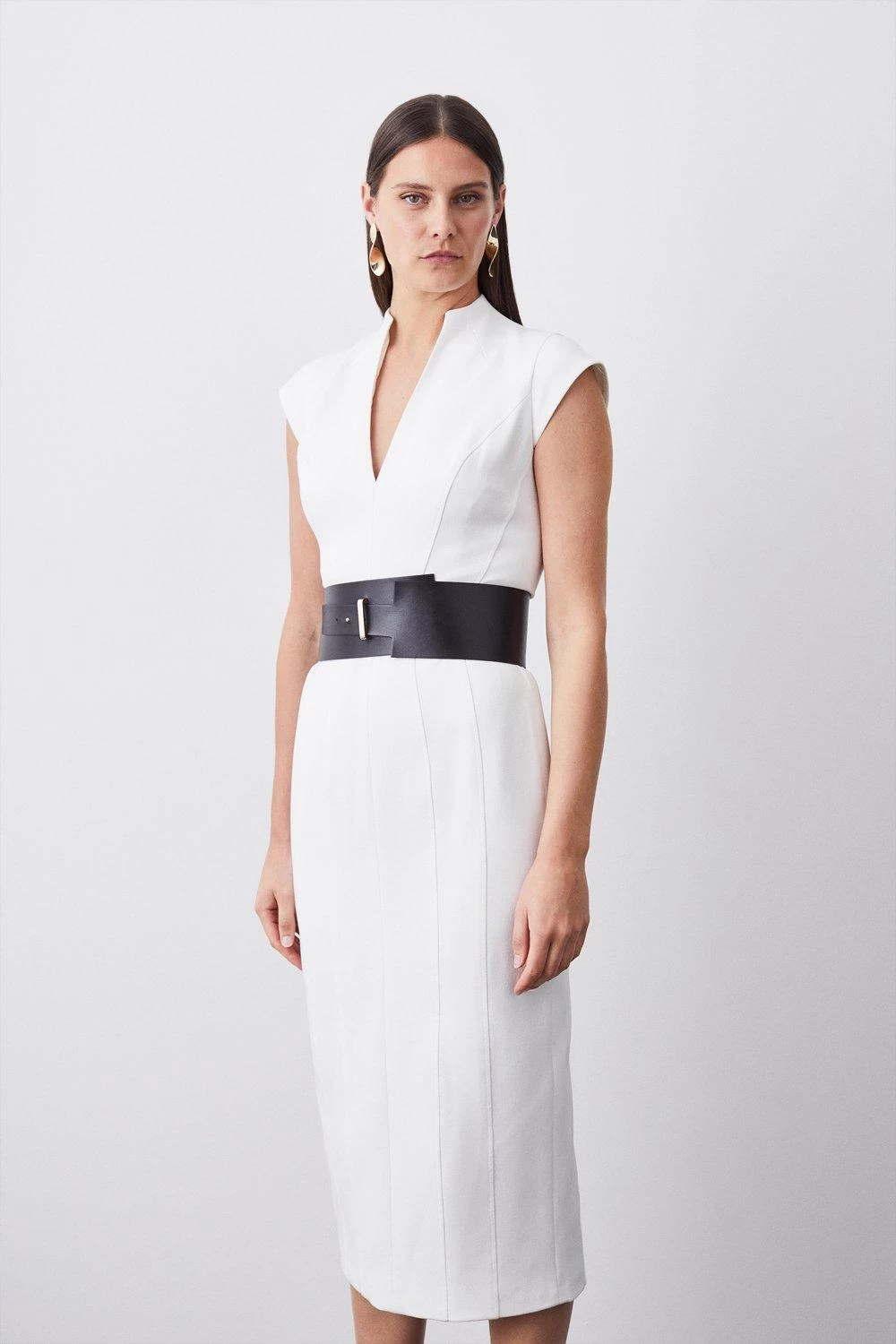 Karen Millen Structured Crepe Contour Seamed Midaxi Dress - Image 4