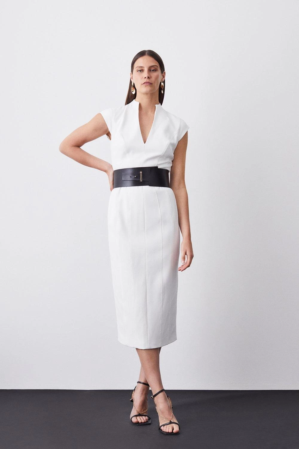 Karen Millen Structured Crepe Contour Seamed Midaxi Dress - Image 5